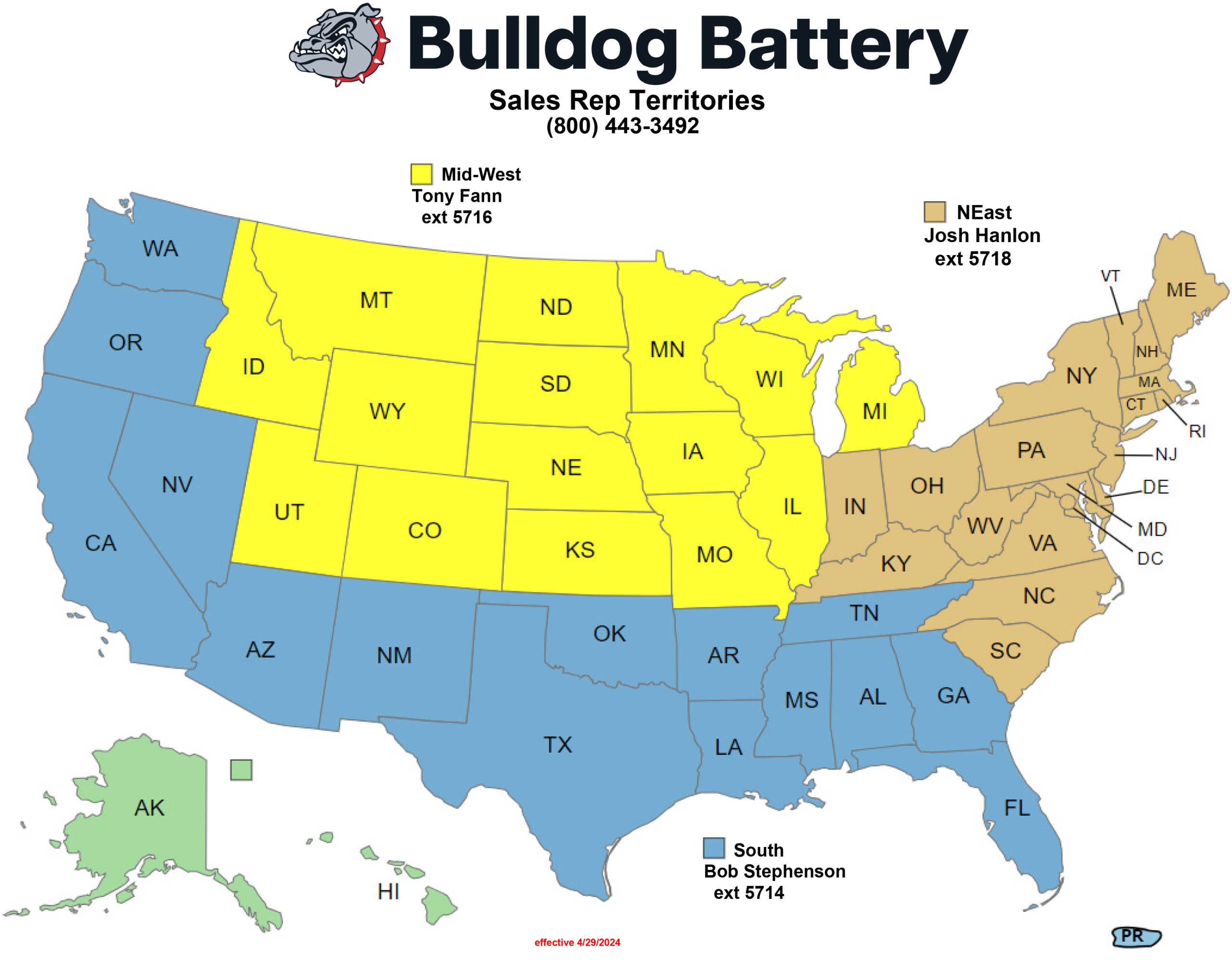 Bulldog Battery - Regional Sales Managers Map