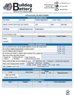 Bulldog Battery - Employment Application