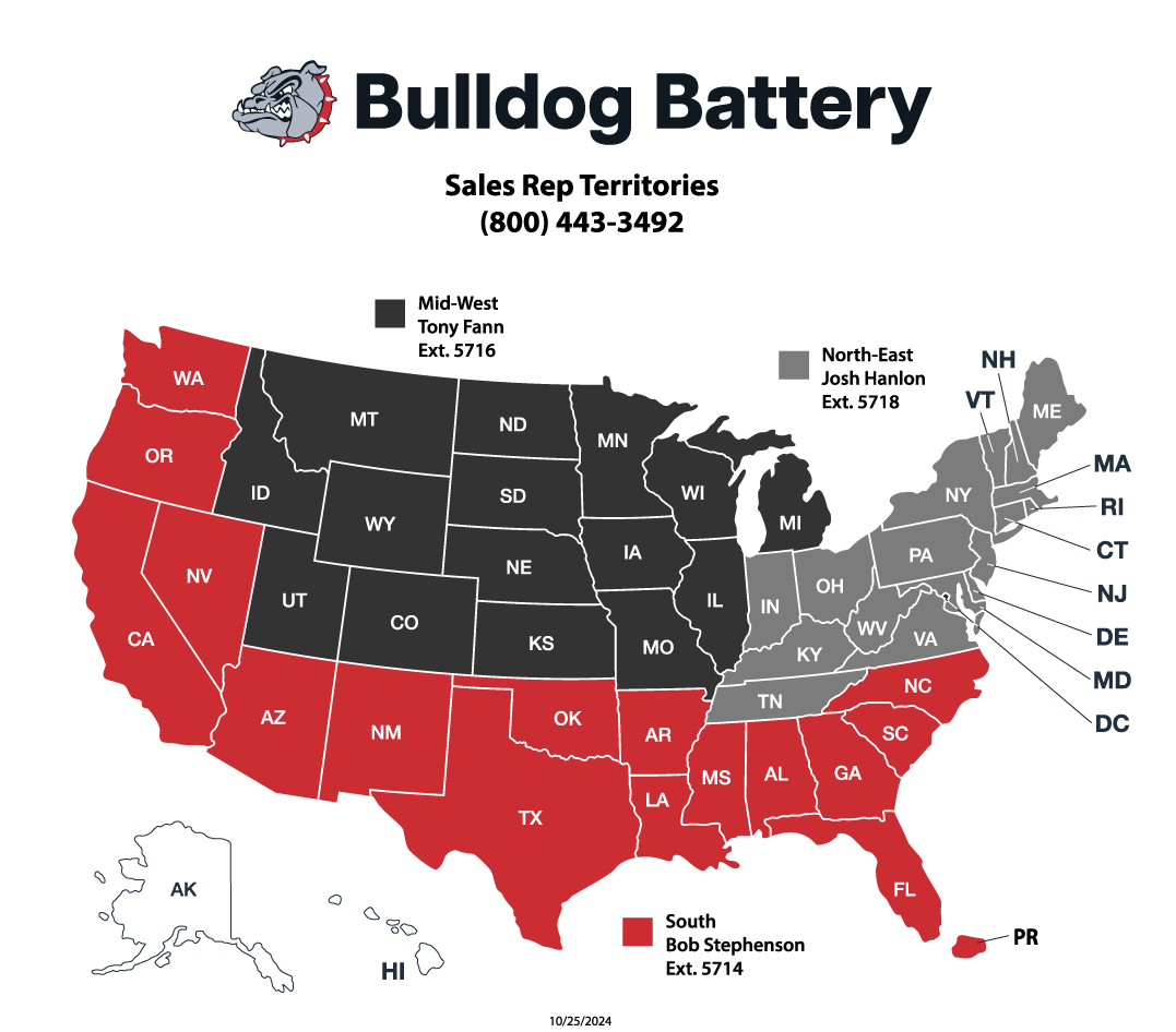 Bulldog Battery - Regional Sales Managers Map