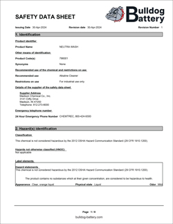 Bulldog Battery - Neutra Wash Datasheet