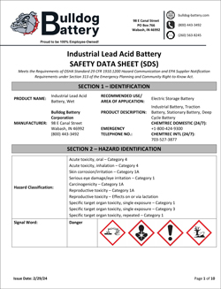 Bulldog Battery - Lead Acid Battery SDS 